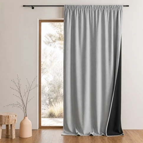 Rideau thermique phonique et semi occultant à galons fronceurs KONFOR