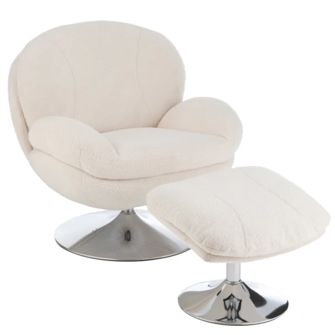 Fauteuil relax et repose pied effet velours texturé 89 x 84 x 84 cm Crème