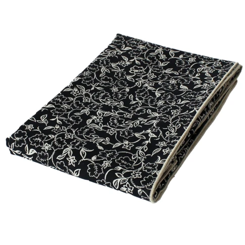 Nappe déperlante en voile de coton imprimée fleurs 140 x 240 cm Noir