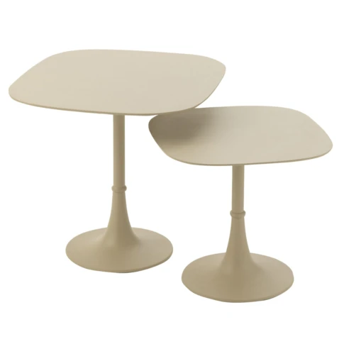 Tables d'appoint carré bord arrondi en métal lot de 2 50 x 50 cm Ivoire