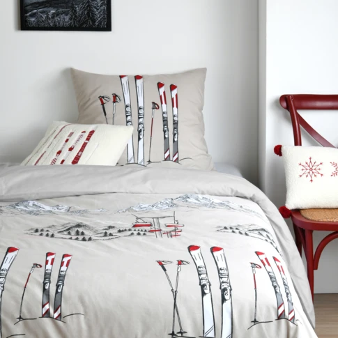 Bettwäsche-Set mit Ski- und Bergmotiv
