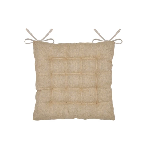 Galette de chaise carrée capitonnée à 16 points avec liens d’attache 38 x 38 cm NATUREL