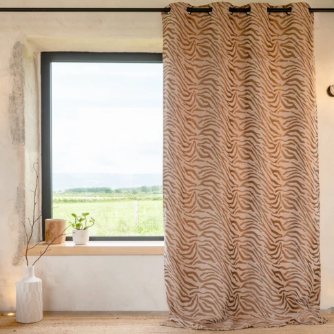Rideau jacquard motif zèbre en tissu chenille  140 x 260 cm Jaune Ocre