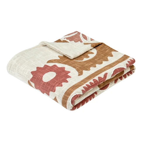 Dessus de lit coton motif ethnique 240 x 260 cm Terracotta