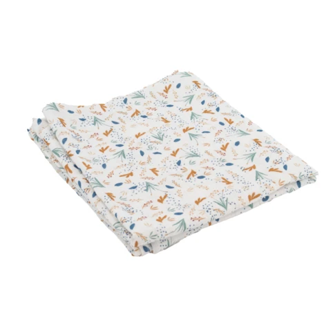 Maxi lange bébé en mousseline motif végétal 100 x 100 cm Ecru