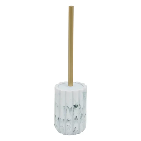Brosse WC effet marbre avec manche doré 11 x 11 x 42 cm Blanc