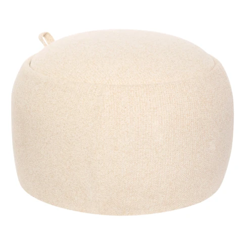 Pouf coffre rond en bois bouclette 60 x 60 x 40 cm Beige
