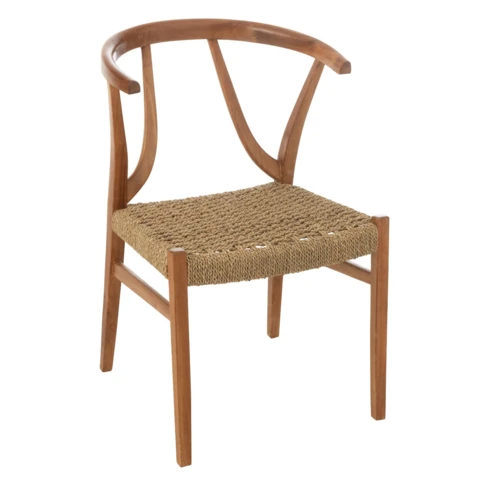 Chaise en bois de teck et rotin tressé 53 x 50 x 81 cm Naturel