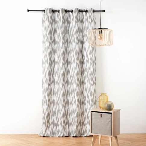 Rideau jacquard motif ikat en fils upcyclés 140 x 280 cm Taupe