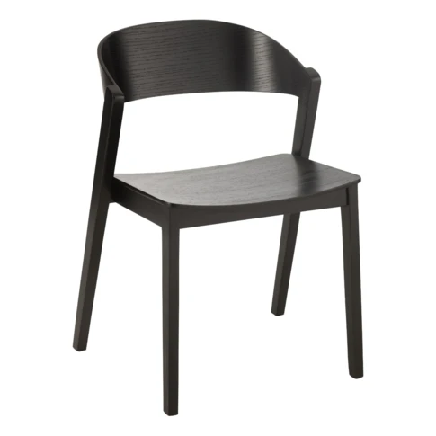 Chaise salle à manger en bois de frêne avec accoudoirs 53 x 57 x 77 cm noir
