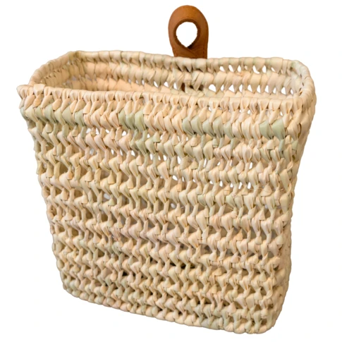 Panier à suspendre rectangle anse cuir 25 x 10 x 30 cm Naturel