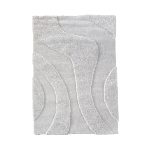 Tapis de salon motif ondulation en relief, effet texturé 140 x 200 cm Blanc