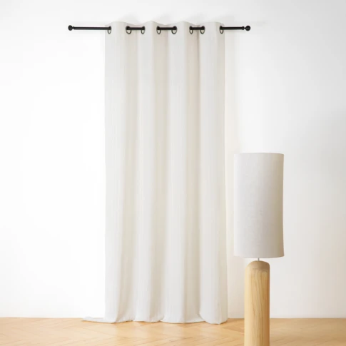 Rideau en coton et lin avec fines rayures texturées 140 x 265 cm BLANC
