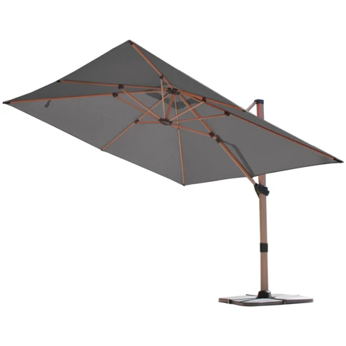 Parasol déporté rectangulaire structure effet bois 3 x 4 m Gris anthracite