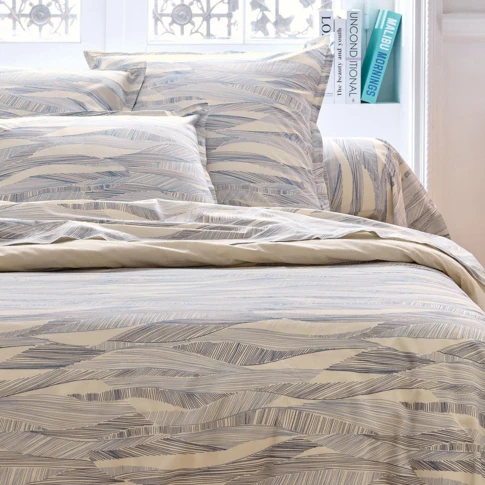 Taie d’oreiller coton 57 fils motif ondulé 65 x 65 cm Bleu