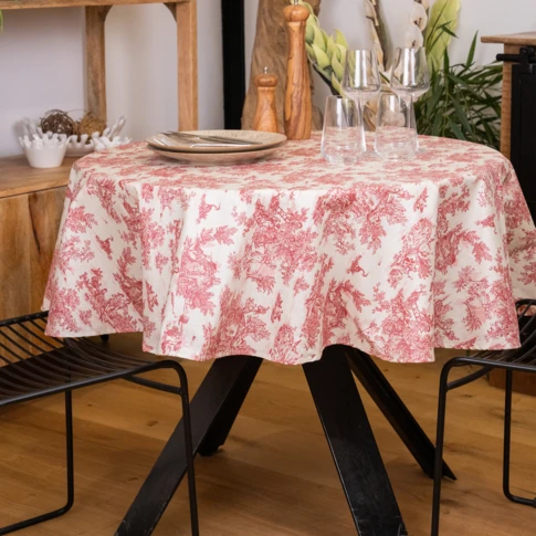 Nappe ronde toile de Jouy plastifiée