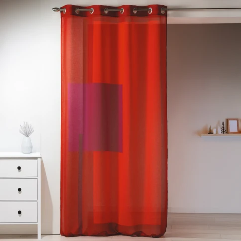 Visillo en estameña estampado con motivos gráficos
