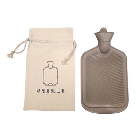 Bouillotte en caoutchouc avec sac en coton 35 x 20 cm Gris