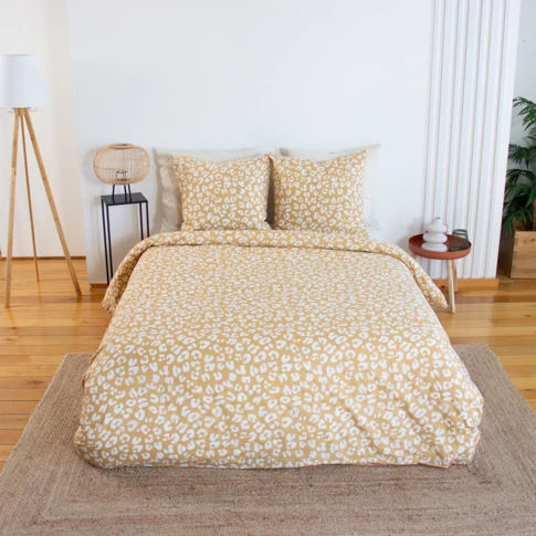 Parure de lit 3 pièces léopard housse + taies 240 x 220 cm Jaune