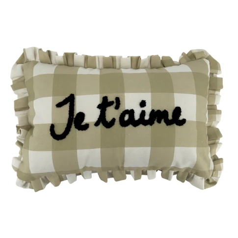 Almofada retangular "Je t'aime" em xadrez