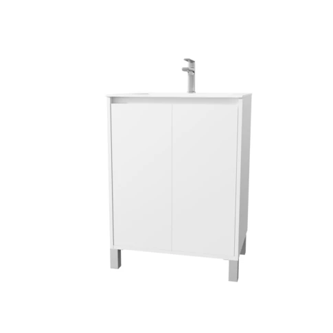 Meuble de salle de bains sur pieds avec 2 portes et vasque 0 cm Blanc