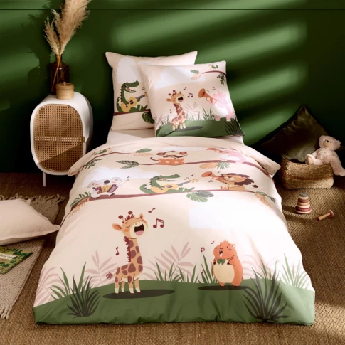 Housse de couette enfant percale de coton savane 140 x 200 cm Vert