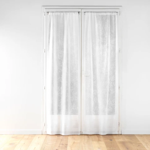Voilage passe-tringle en voile tissé motif feuillage 70 x 240 cm BLANC