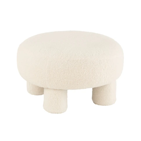 Pouf rond en tissu bouclé 52 x 52 x 28 cm Blanc