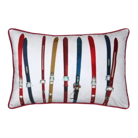 Coussin rectangulaire à motif skis vintage 40 x 60 cm Blanc
