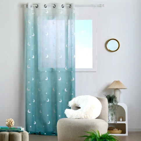 Voilage enfant brodé étoiles et lunes 140 x 260 cm VERT