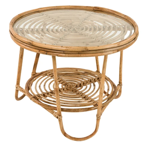 Table basse de jardin ronde en rotin tressé 0 cm naturel