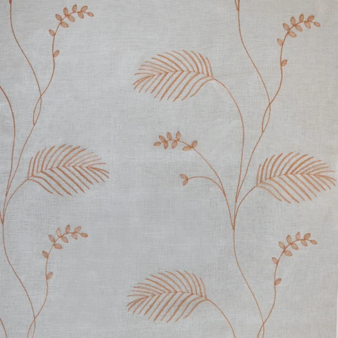 Tissu voilage brodé motif feuilles avec bas plombé 300 cm TERRACOTTA