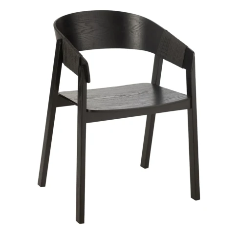 Chaise salle à manger en bois de frêne 53 x 57 x 77 cm Noir
