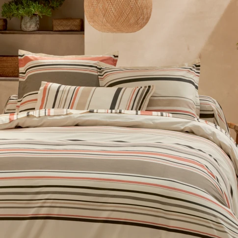 Taie de traversin en coton à rayures bayadère au style bord de mer 86 x 140 cm Orange corail