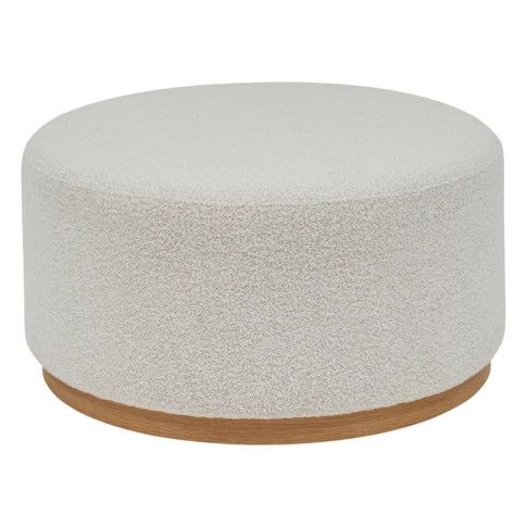 Pouf XL rond en tissu bouclette avec base bois 81 x 81 x 42 cm Ecru