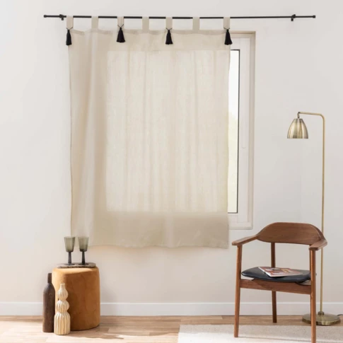 Siebvorhang aus Polycotton mit Schlaufen und Pompons