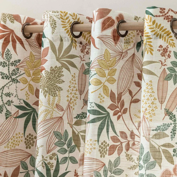 Rideau à œillets polylin imprimé feuilles tamisant