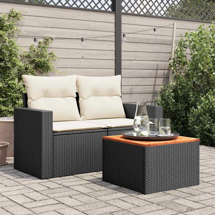 Table basse de jardin en résine tressée et bois
