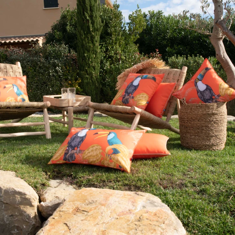Coussin extérieur déperlant toucan