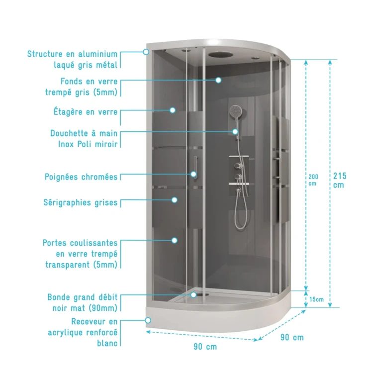 Cabine de douche ronde à bandes laquées