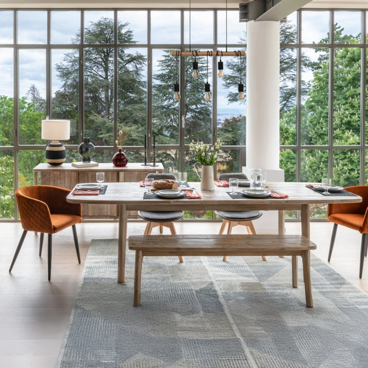 Mesa de comedor extensible de acacia con extensiones