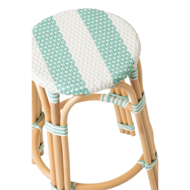 TABOURET LIGNÉ ROTIN BLEU CLAIR/BLANC