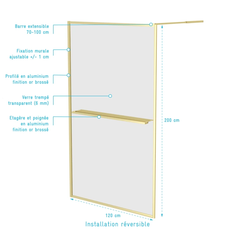 Paroi de douche à l’italienne avec étagère et porte-serviette