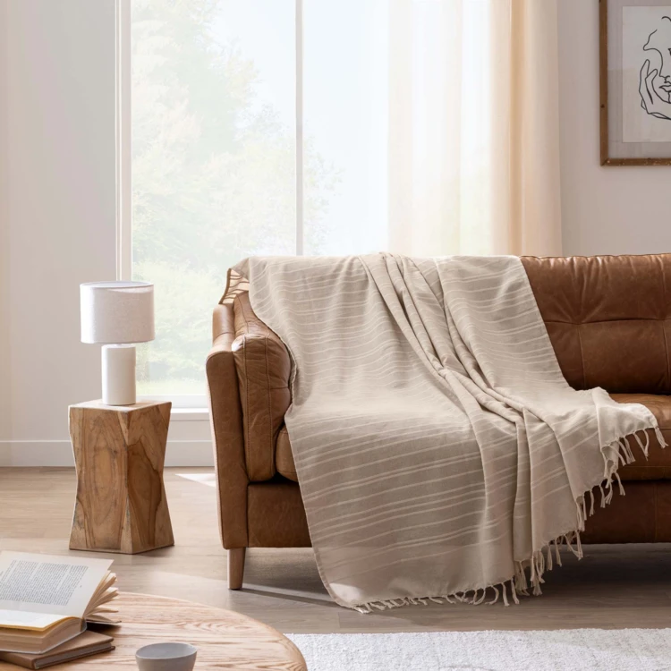 Plaid coton à franges grand format