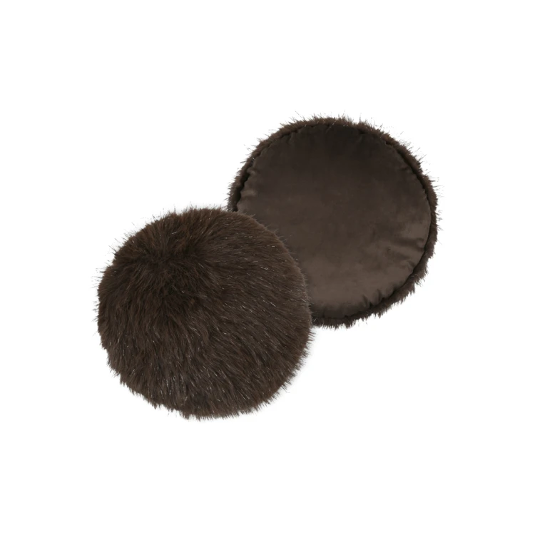 Coussin rond à poils longs