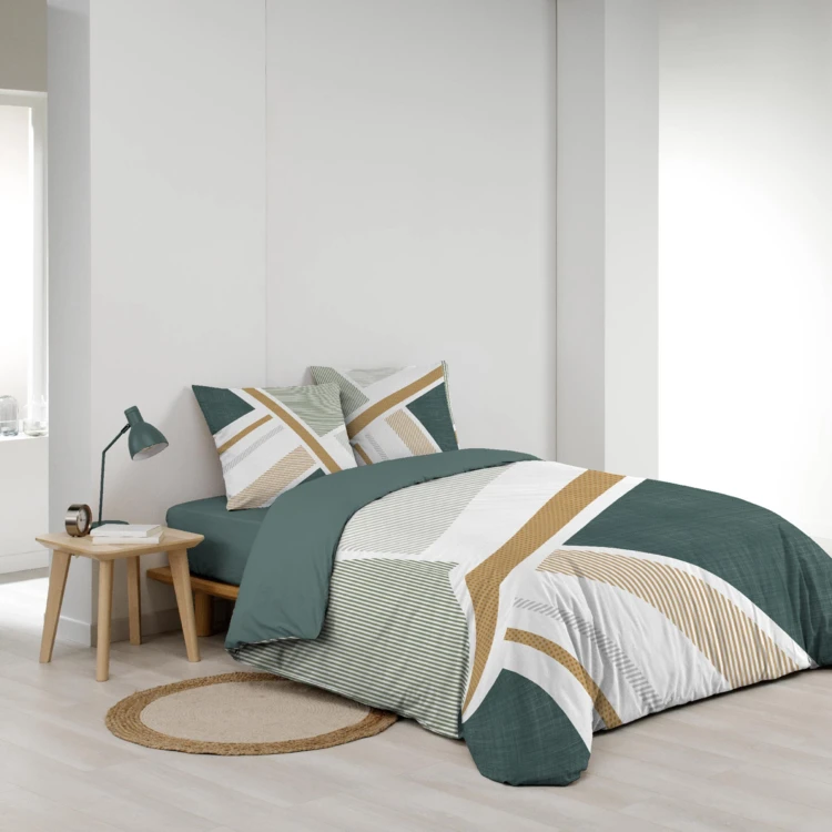 Parure de lit coton motif graphique double face imprimée