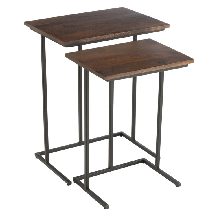 Set de 2 tables d’appoint rectangulaires en bois de manguier et métal
