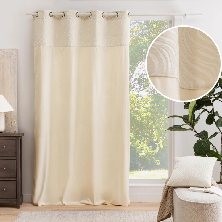 Rideau tamisant à œillets en velours avec bandeau jacquard zébré