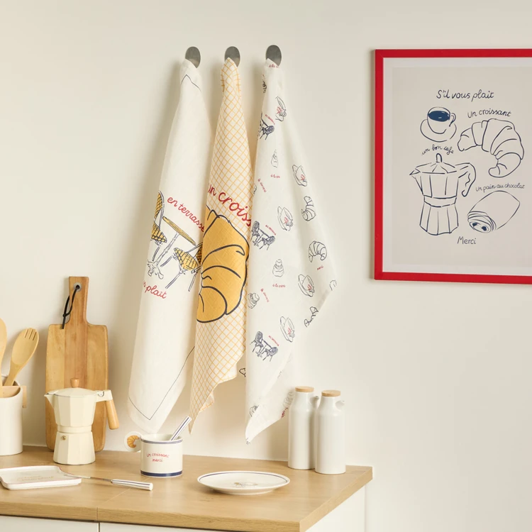 Conjunto de 3 panos de cozinha de algodão estampado