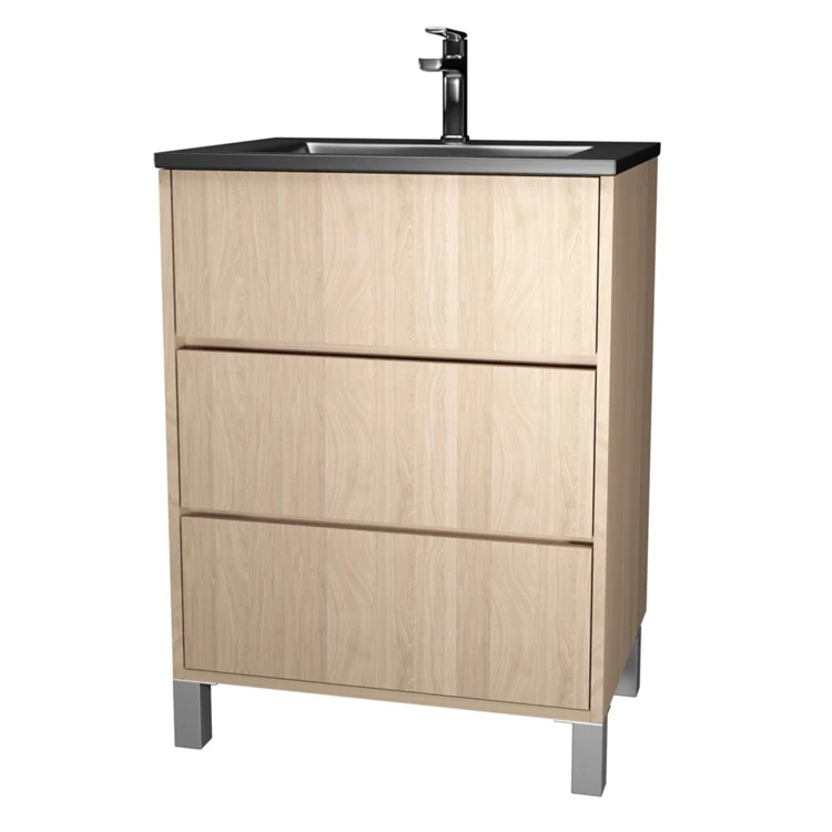 Meuble de salle de bains sur pieds avec 3 tiroirs et vasque en céramique